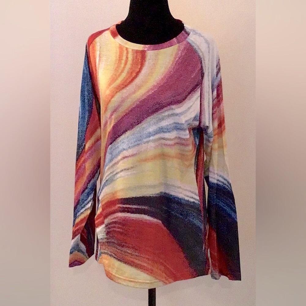NEW! MISSLOOK Women Multicolor Swirl Print LS Tee Medium *BUNDLE OFFER*